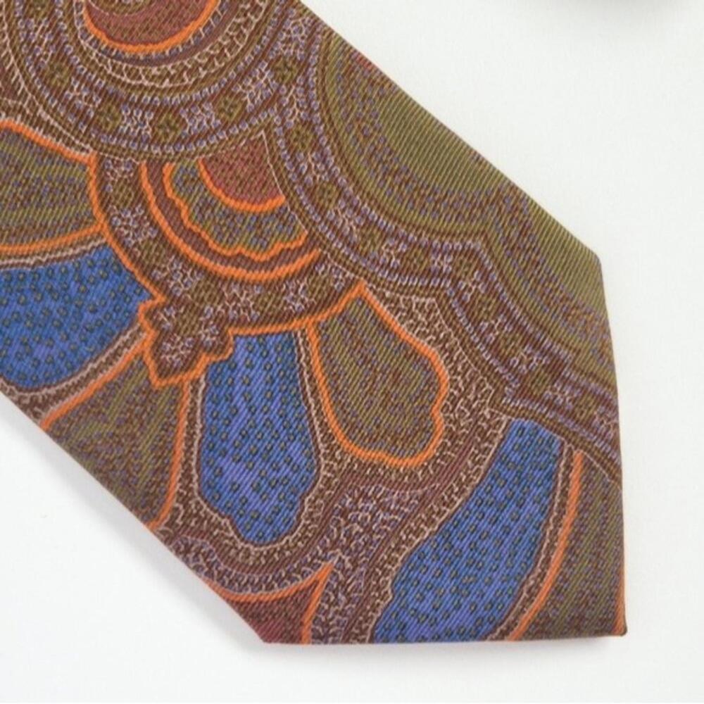 NEW Etro Tie Italian Silk Paisley Necktie NWOT Brown Green Orange Mens - Picture 4 of 9